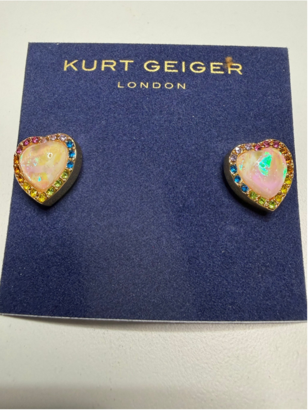 Women's Kurt Geiger Heart Stud Earrings One Size Gold Iridescent